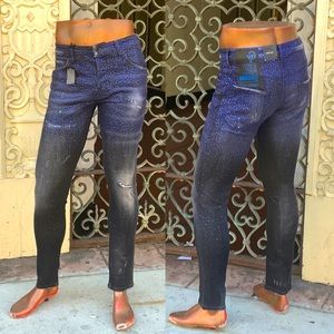 Men's George V Black Blue Rhinestones Denim Pants